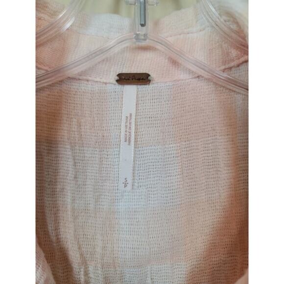 Free People Women's Hey There Button-Down Sunrise Blouse Plaid Pink Small - Picture 2 of 9